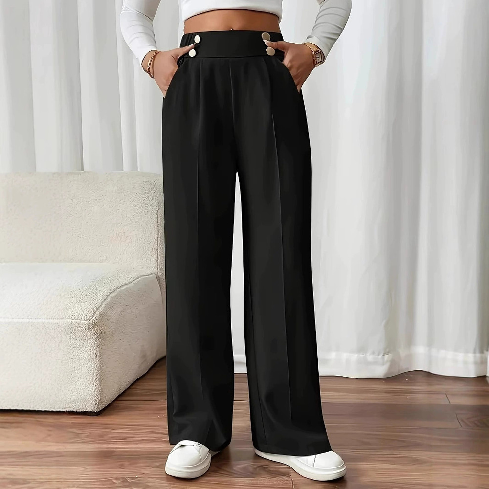 Forever 21 Women's High-Waist Draped Floor Length Straight-Leg Pants Solid
